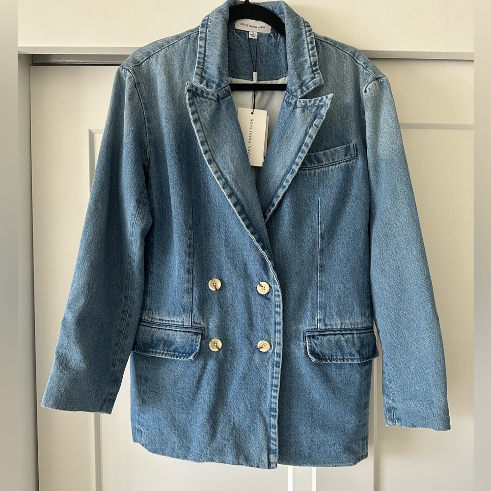 Something Navy Blue Jean Jacket Classic Tailored Design